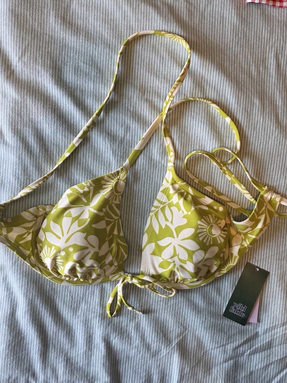 wild fable Citron Green & White Floral Bikini Top